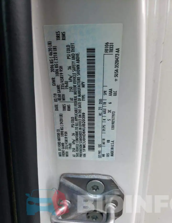 1FMCU0HD8KUB20399 Photo# 13