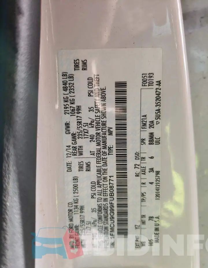 1FMCU9G99FUB08771 Photo# 12