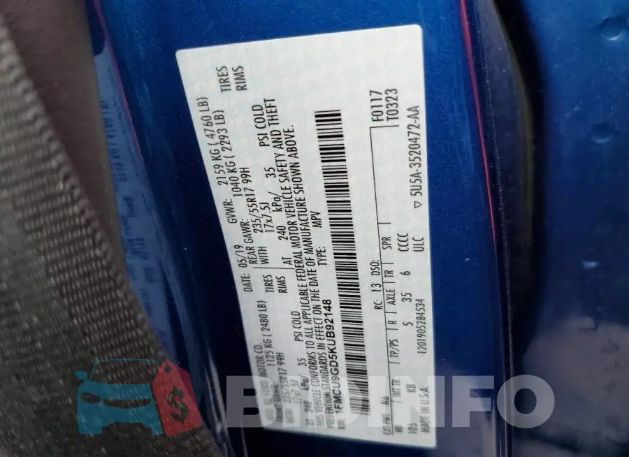 1FMCU9GD5KUB92148 Photo# 13