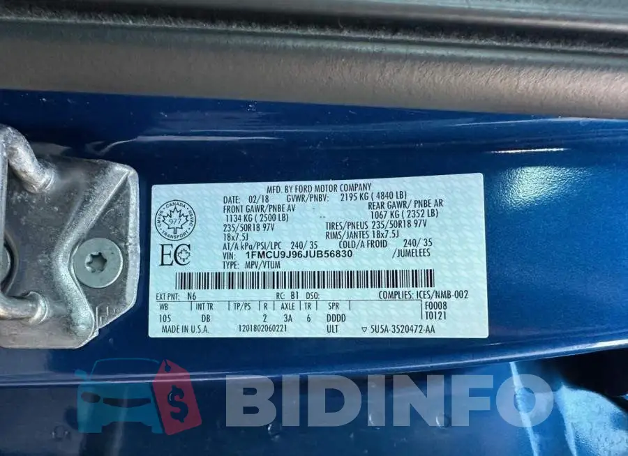 1FMCU9J96JUB56830 Photo# 10