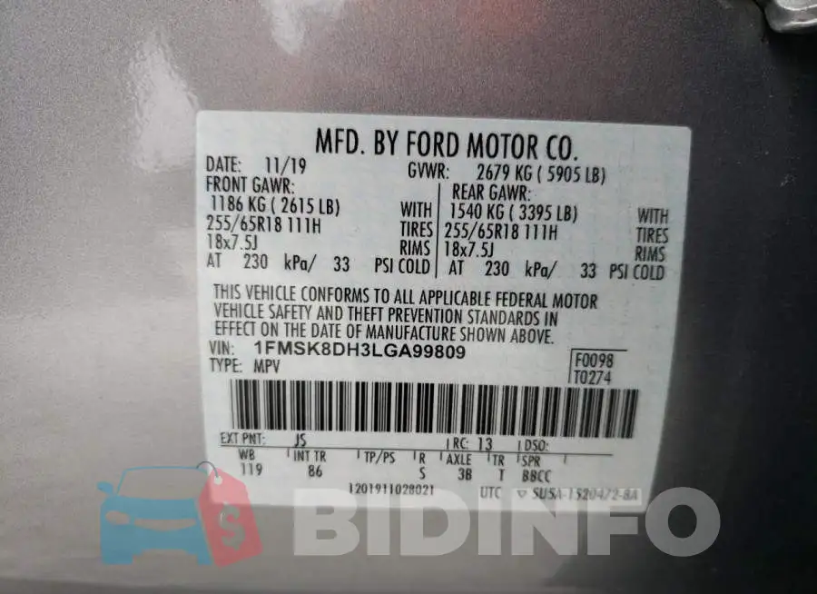 1FMSK8DH3LGA99809 Photo# 13