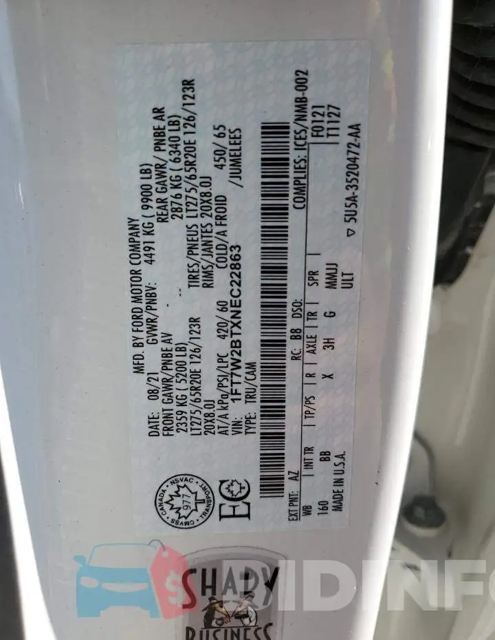 1FT7W2BTXNEC22863 Photo# 12