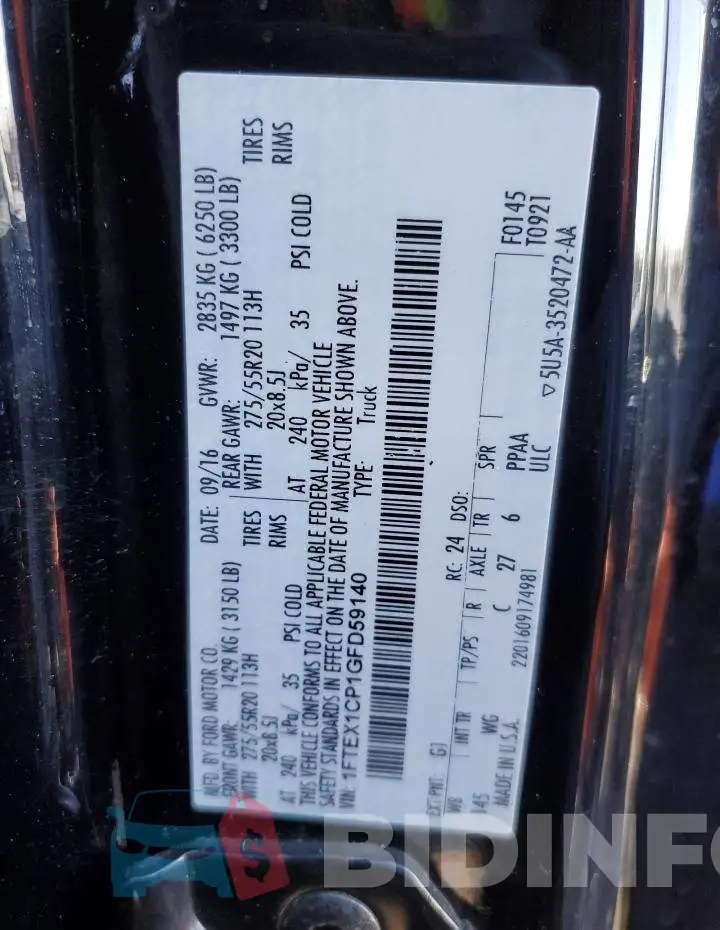 1FTEX1CP1GFD59140 Photo# 13