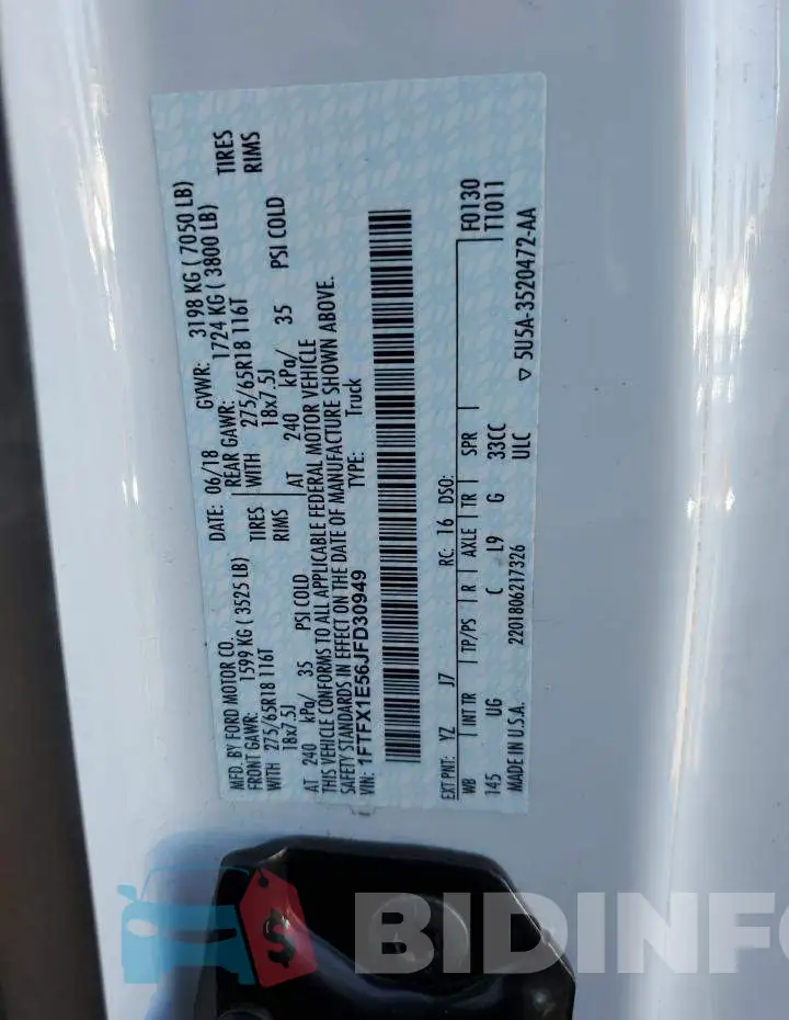 1FTFX1E56JFD30949 Photo# 12