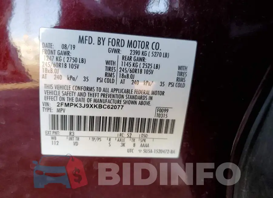 2FMPK3J9XKBC62077 Photo# 13