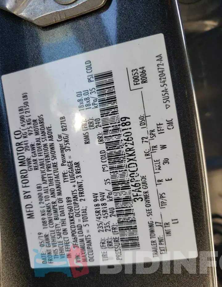 3FA6P0CDXKR260189 Photo# 12