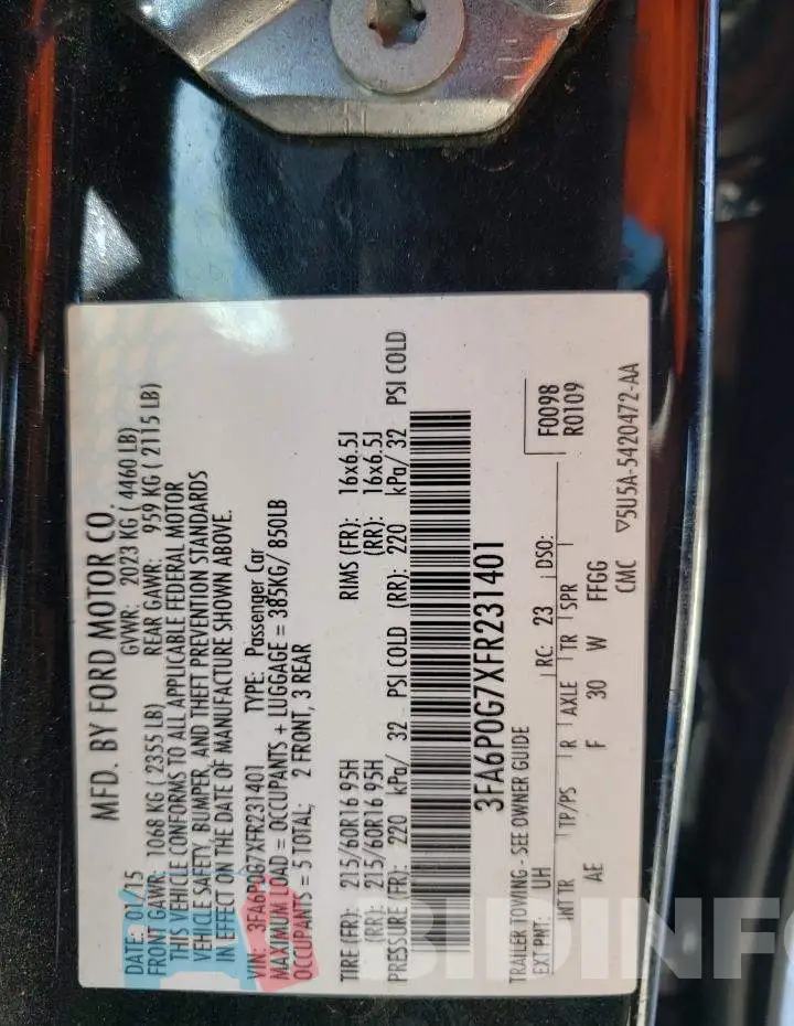 3FA6P0G7XFR231401 Photo# 12