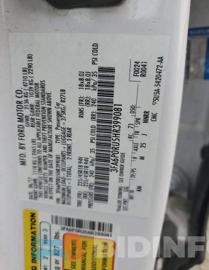 3FA6P0RU5HR399081 Photo# 12