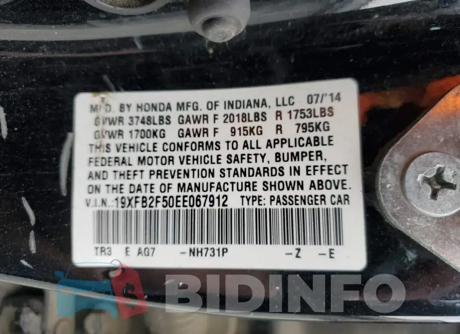 19XFB2F50EE067912 Photo# 12
