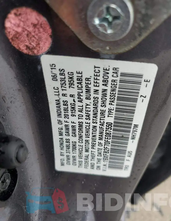 19XFB2F70FE087550 Photo# 12