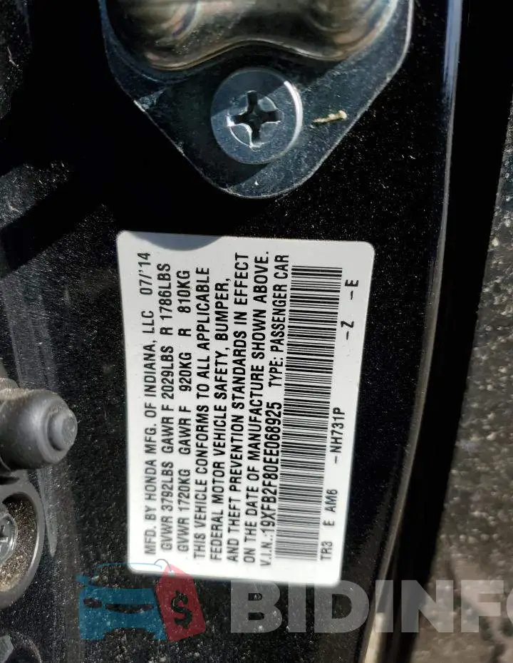 19XFB2F80EE068925 Photo# 12