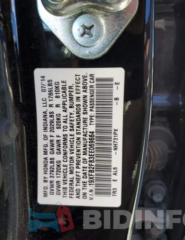 19XFB2F83EE069664 Photo# 12