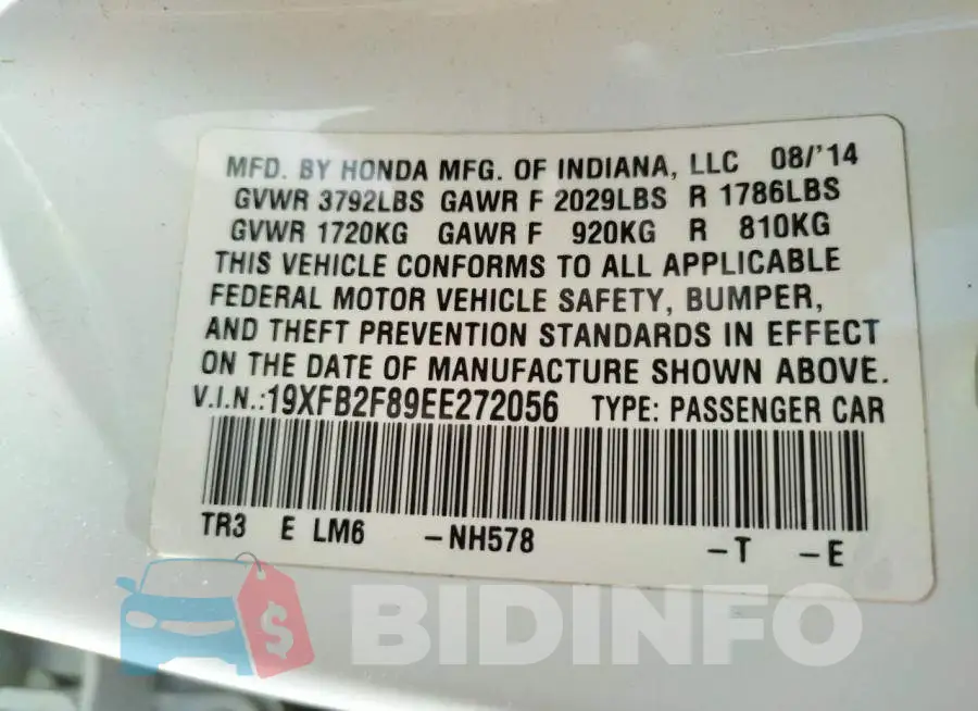 19XFB2F89EE272056 Photo# 12