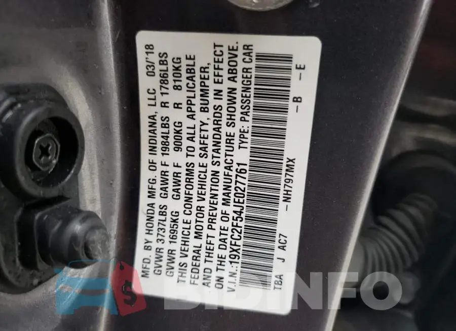 19XFC2F54JE027761 Photo# 12