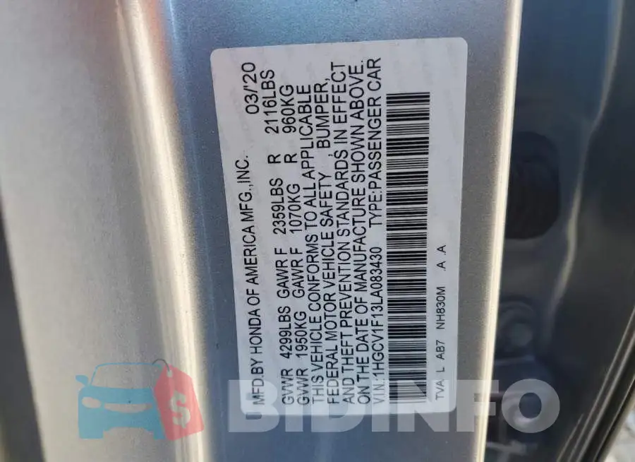 1HGCV1F13LA083430 Photo# 12