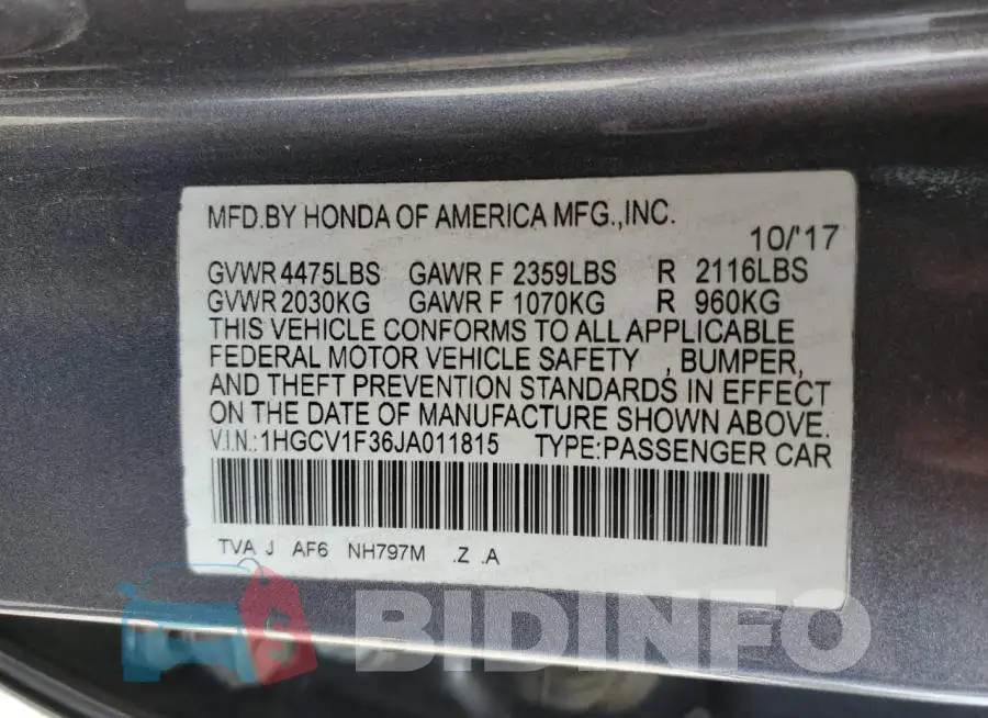 1HGCV1F36JA011815 Photo# 12