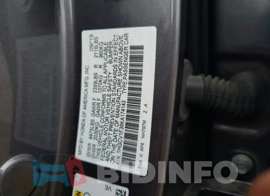 1HGCV1F36KA174143 Photo# 12