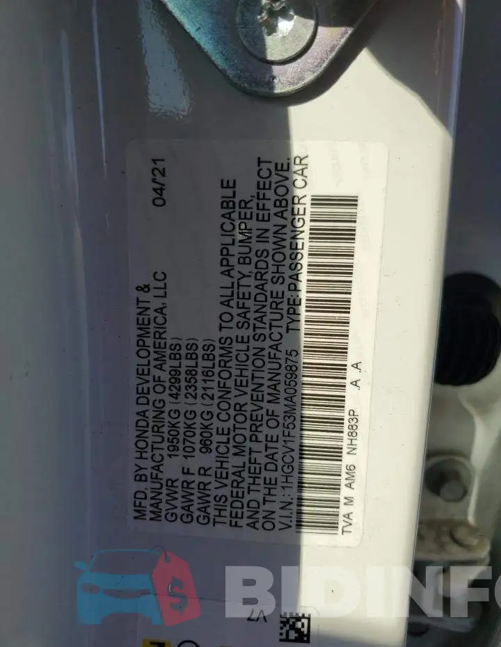 1HGCV1F53MA059875 Photo# 12