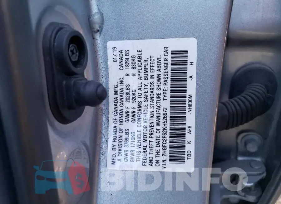 2HGFC2F62KH526672 Photo# 12