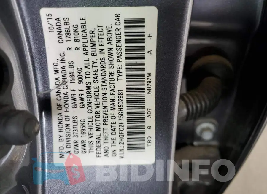 2HGFC2F75GH502981 Photo# 12