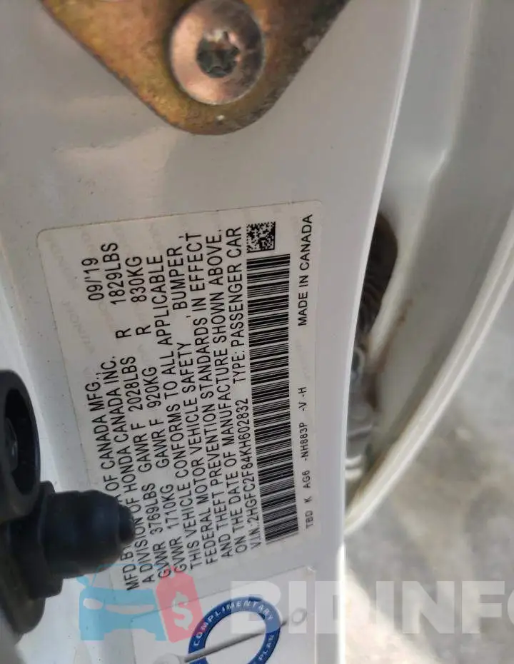 2HGFC2F84KH602832 Photo# 12