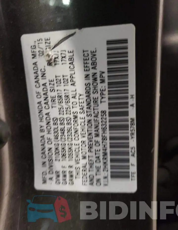 2HKRM4H78FH632258 Photo# 13