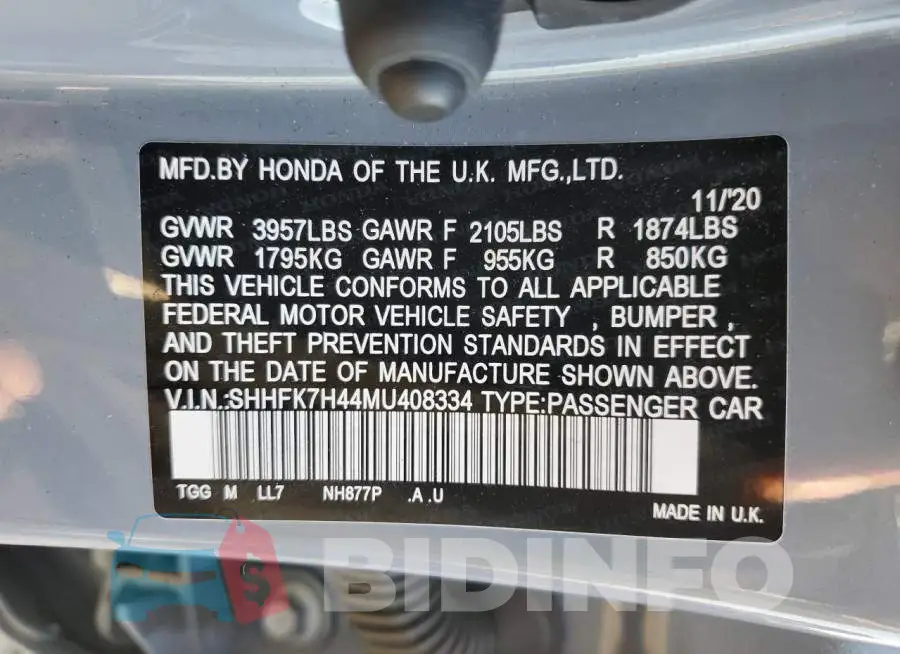 SHHFK7H44MU408334 Photo# 13