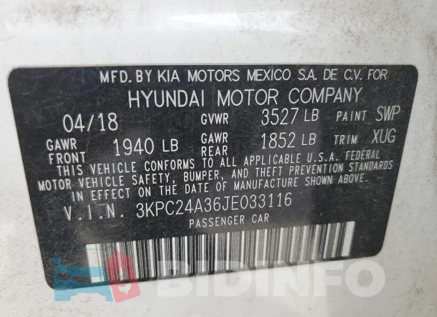 3KPC24A36JE033116 Photo# 12