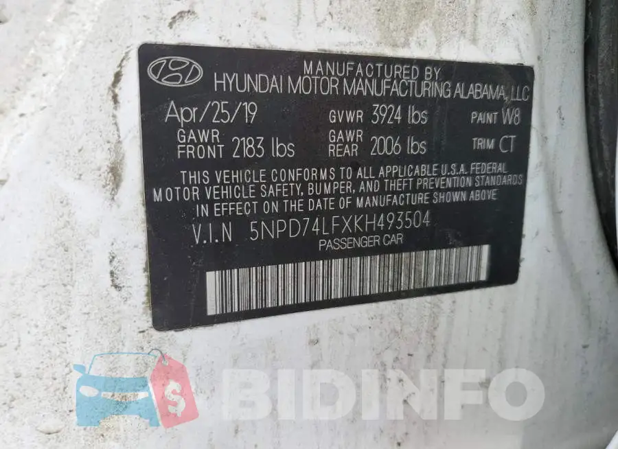 5NPD74LFXKH493504 Photo# 12