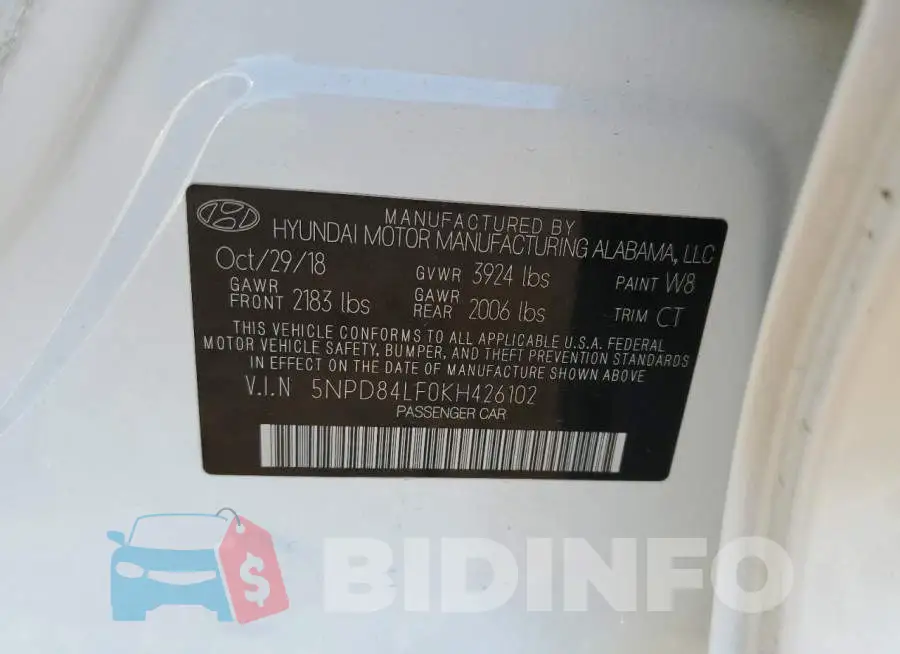 5NPD84LF0KH426102 Photo# 12