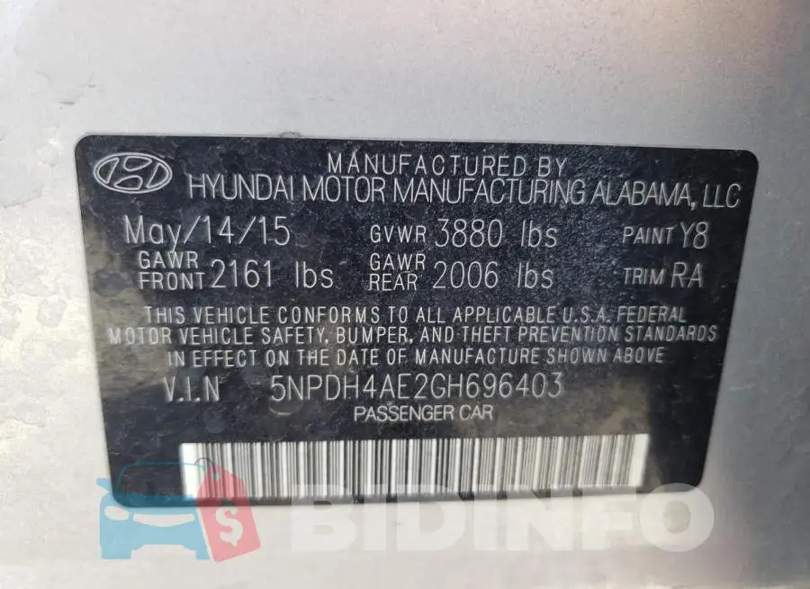 5NPDH4AE2GH696403 Photo# 12