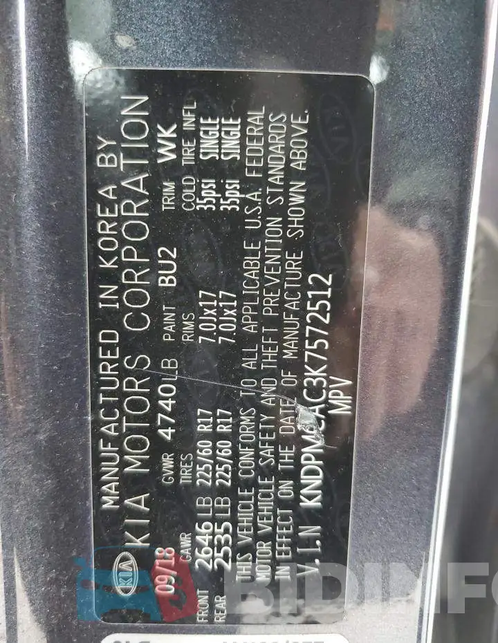 KNDPMCAC3K7572512 Photo# 13