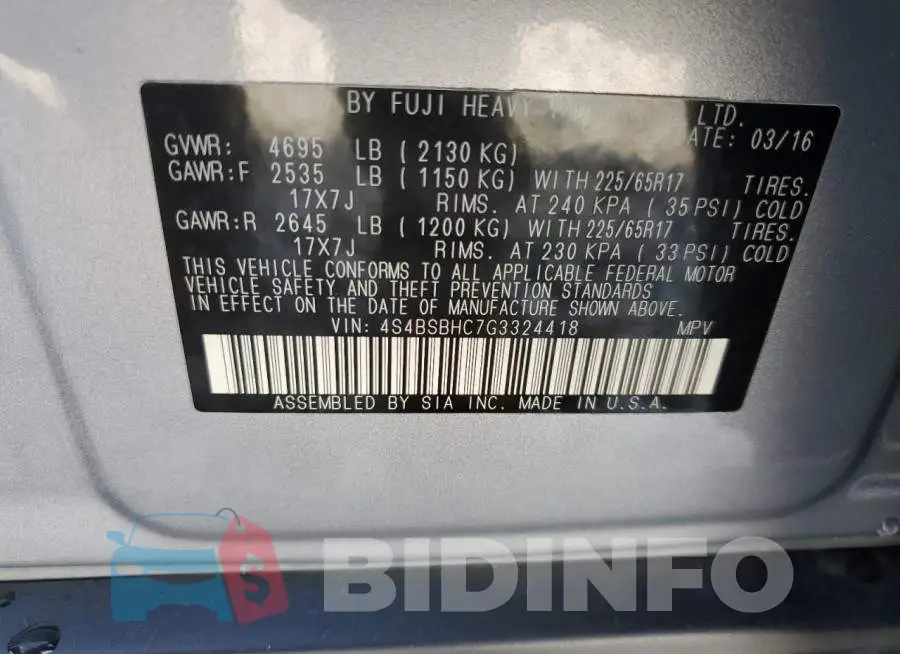 4S4BSBHC7G3324418 Photo# 13