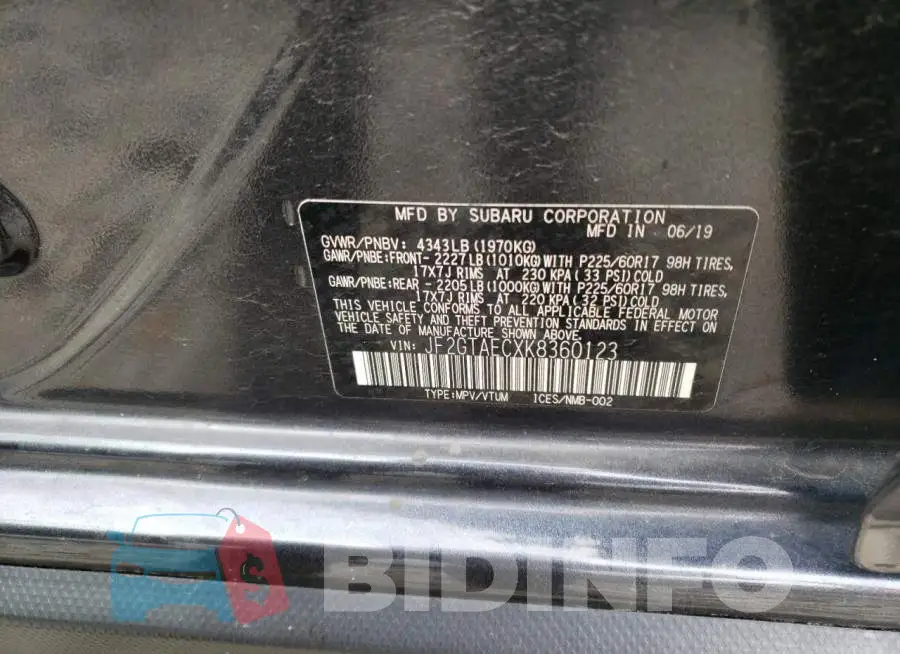JF2GTAECXK8360123 Photo# 12