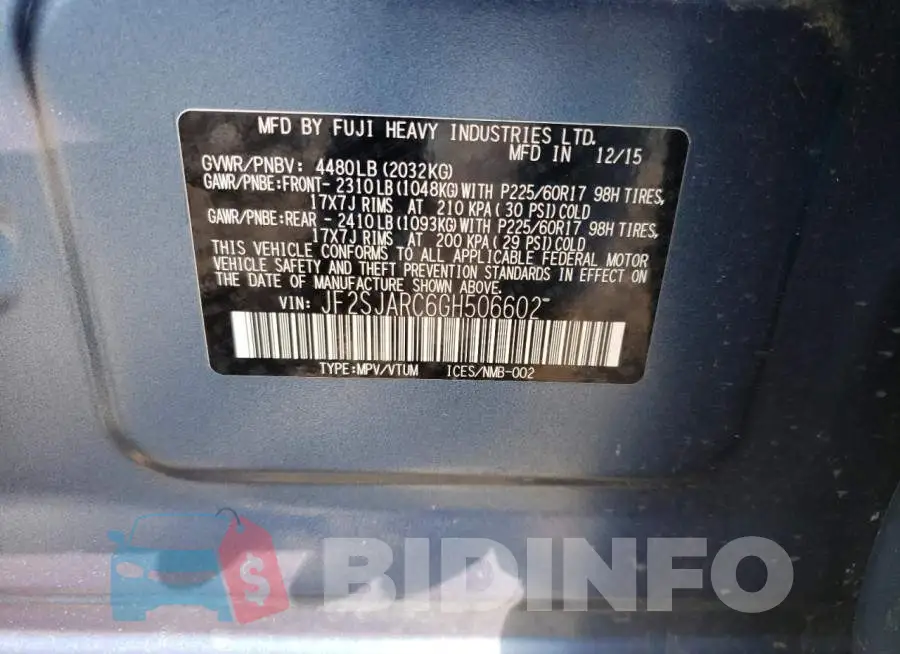 JF2SJARC6GH506602 Photo# 13