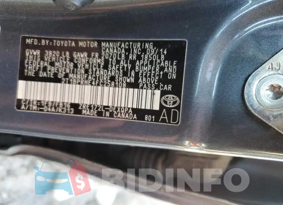2T1BPRHE4FC258108 Photo# 12