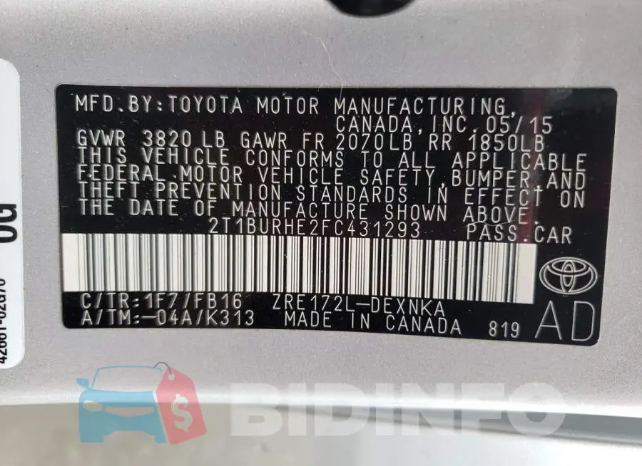 2T1BURHE2FC431293 Photo# 12