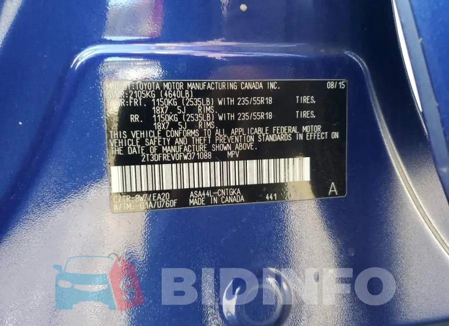 2T3DFREV0FW371088 Photo# 13