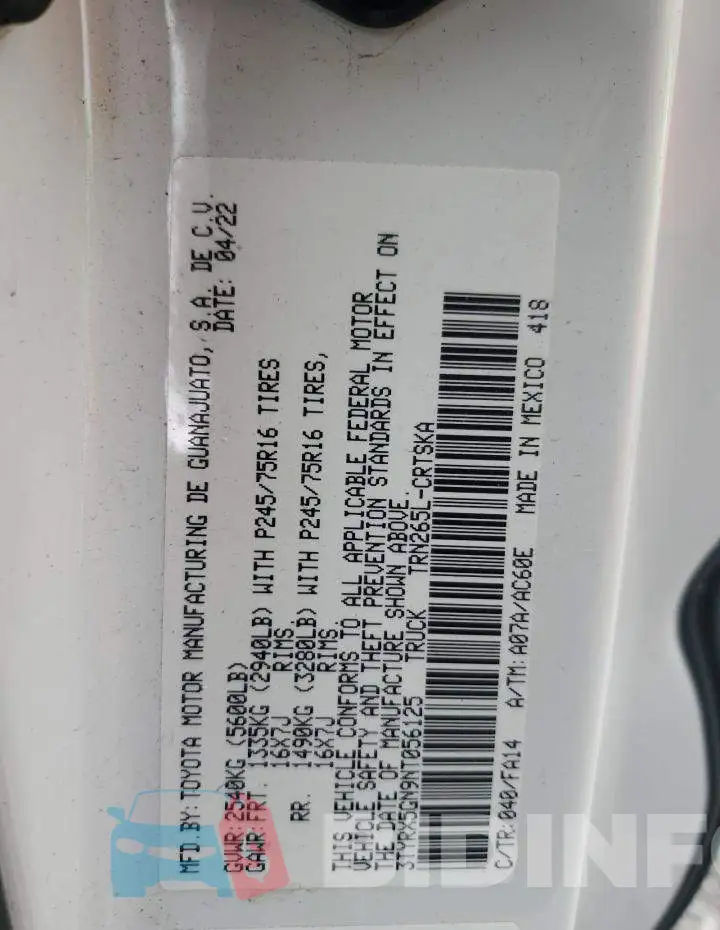 3TYRX5GN9NT056125 Photo# 12