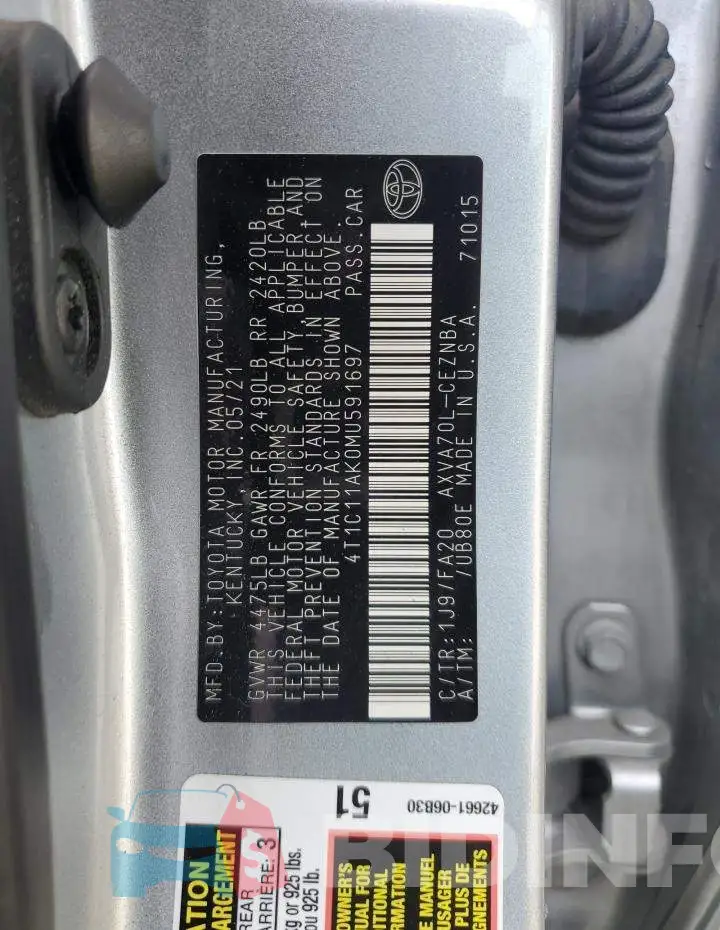 4T1C11AK0MU591697 Photo# 12