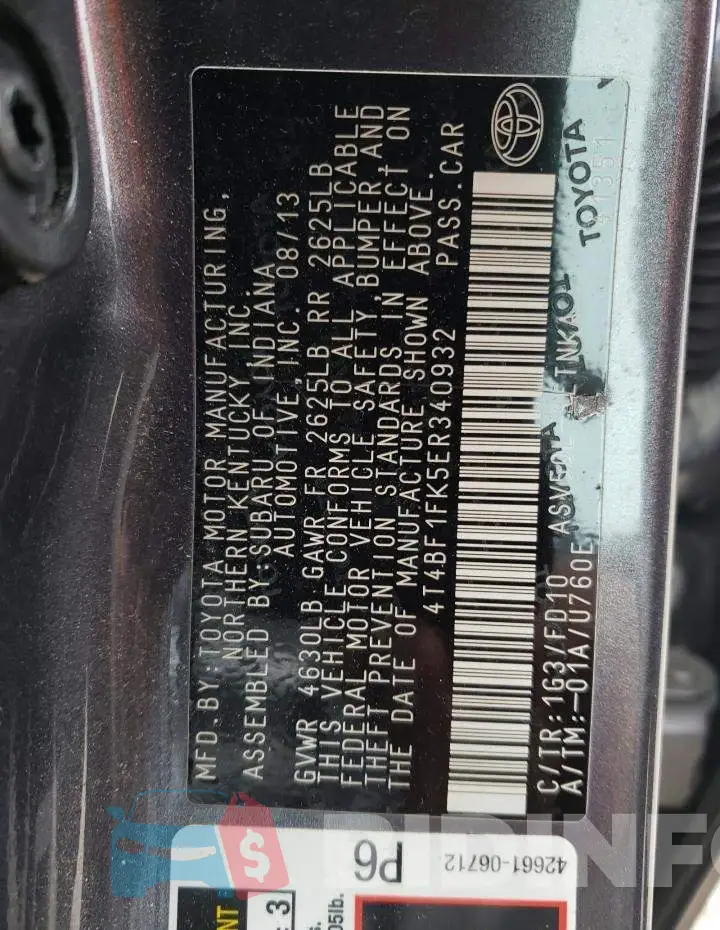 4T4BF1FK5ER340932 Photo# 12