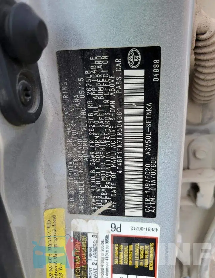 4T4BF1FK7FR504361 Photo# 12
