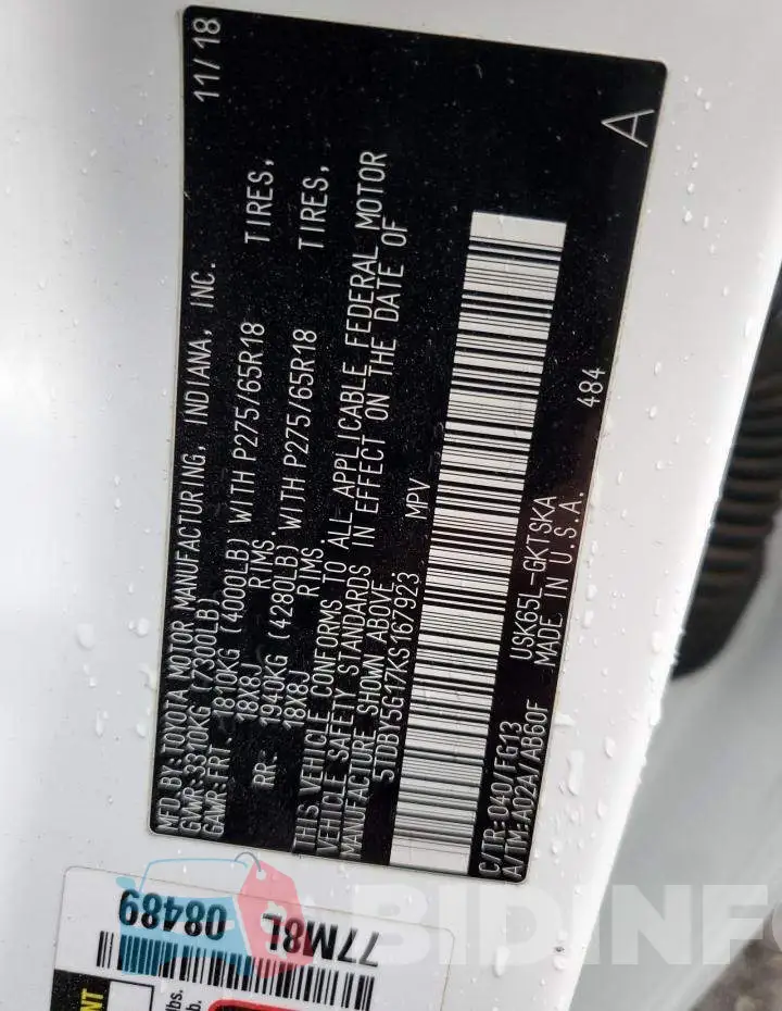 5TDBY5G17KS167923 Photo# 12