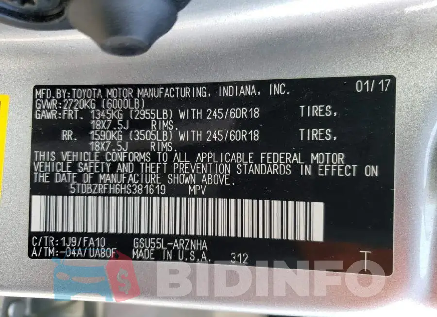 5TDBZRFH6HS381619 Photo# 13