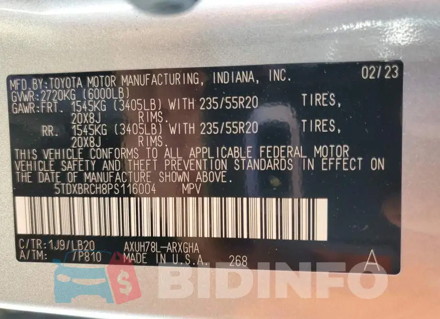 5TDXBRCH8PS116004 Photo# 13