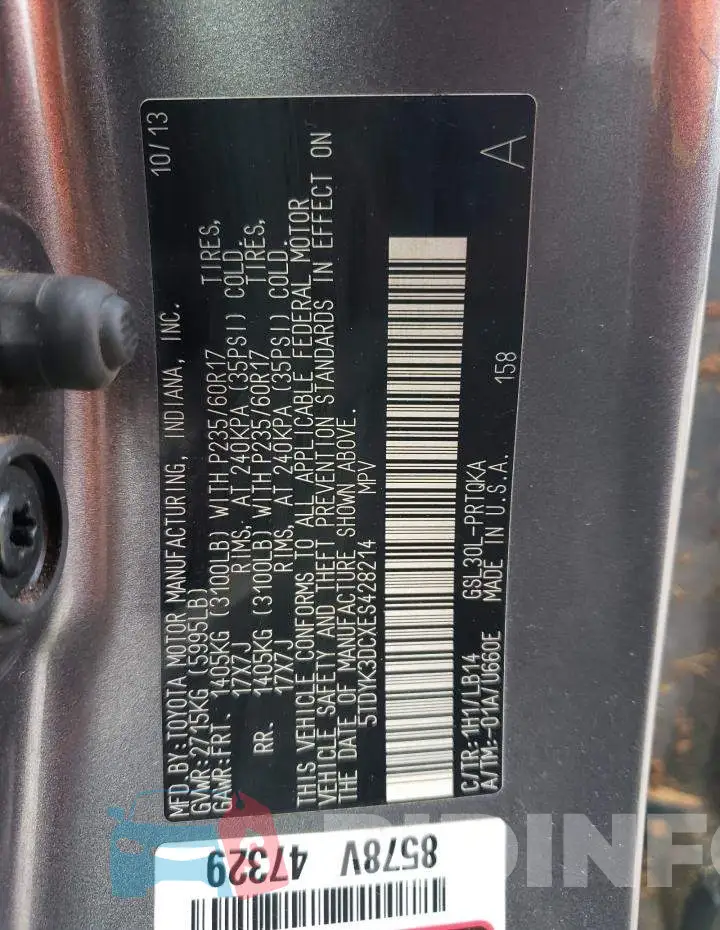 5TDYK3DCXES428214 Photo# 13