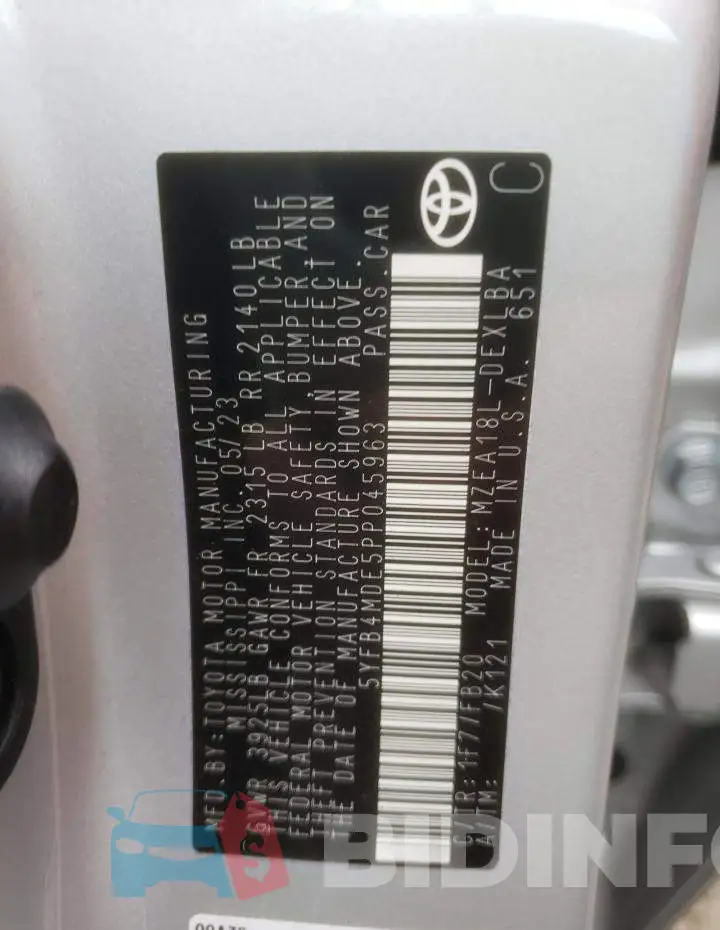 5YFB4MDE5PP045963 Photo# 13