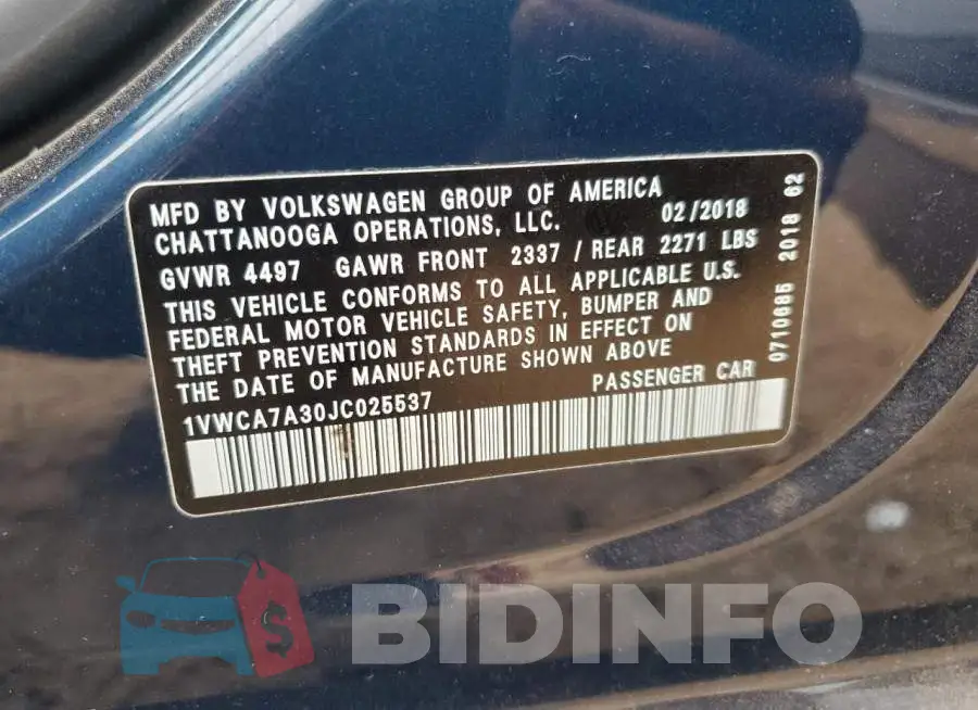 1VWCA7A30JC025537 Photo# 13