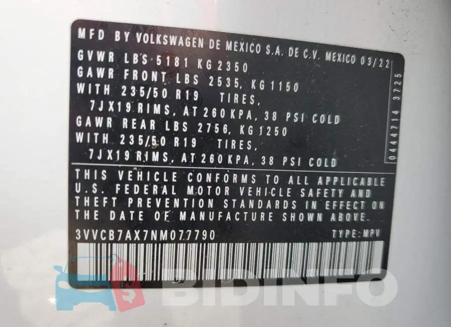 3VVCB7AX7NM077790 Photo# 14