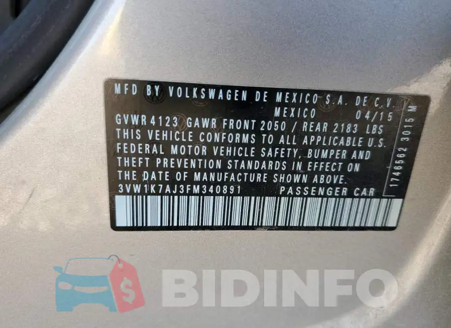 3VW1K7AJ3FM340891 Photo# 13